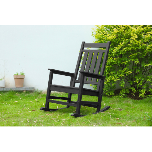 Oversized Gray Plastic Outdoor Rocking Chair with Wood Texture