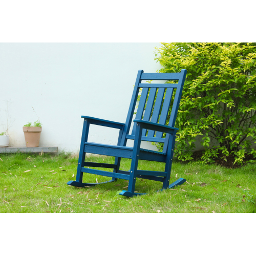 Oversized Navy Blue Plastic Outdoor Rocking Chair, Wood-Texture
