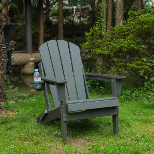 Gray HDPE Folding Adirondack Chair with Dual Cup Holders, 31.5-Inch