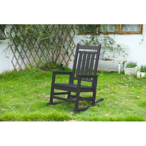 Oversized Black HDPE Outdoor Rocking Chair with Wood-Look Finish