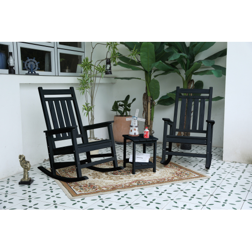 3-Piece Black Plastic Rocking Set with Table, 35.04 x 25.90 x 41.34 in