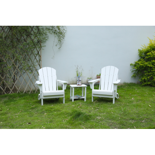 White HDPE Folding Adirondack Chair Set with Side Table, 3-Piece