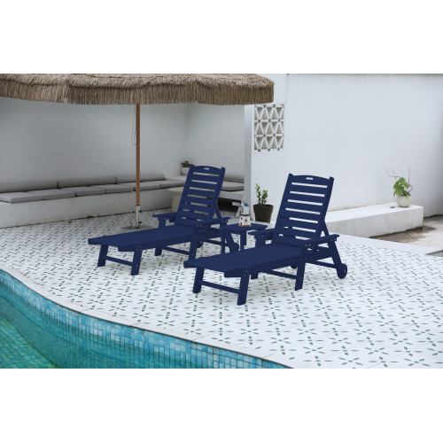 Navy Blue HDPE 3-Piece Oversized Patio Chaise Lounge Set
