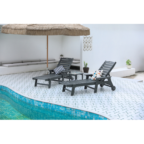 3-Piece Oversized Gray HDPE Chaise Lounge Set with Side Table