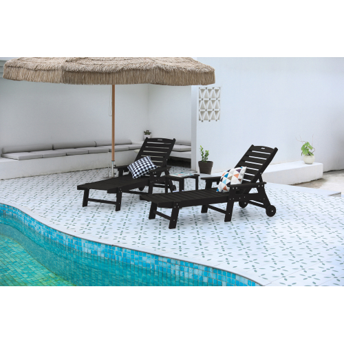 Black HDPE 3-Piece Oversized Patio Chaise Lounge Set with Table