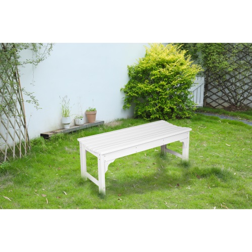 White 46-Inch HDPE Backless Adirondack Patio Bench for Two