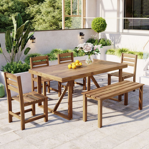 Natural Acacia Wood Outdoor Patio Dining Table and Chair Set