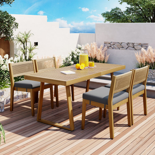 Gray Acacia Wood Multi-Person Patio Dining Set with Thick Cushions