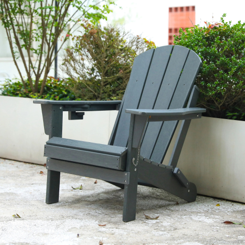 Gray HDPE Folding Adirondack Chair with Wood Texture, 31.89 Inch