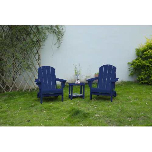 Navy Blue 3-Piece Folding HDPE Adirondack Chair and Table Set