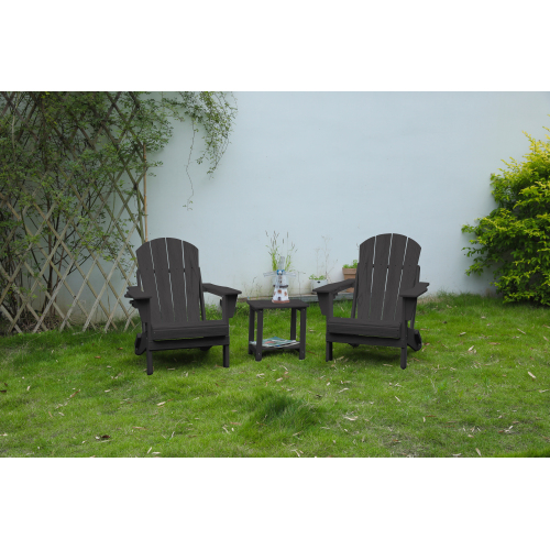 Gray HDPE Folding Adirondack Chair Set with Side Table, 3-Piece