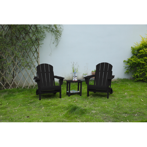 Black HDPE Folding Adirondack Chair Set with Side Table, 3-Piece