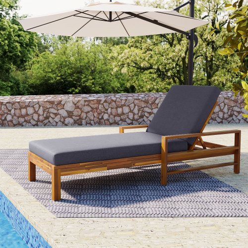 Natural & Grey Acacia Wood Adjustable Outdoor Patio Lounge Chair