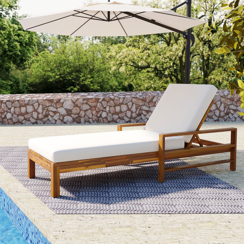 Natural Acacia Wood Adjustable Backrest Outdoor Lounge Chair
