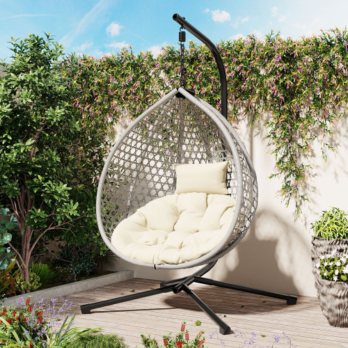 Gray HDPE Hanging Egg Chair with Stand, 42.13 x 39 x 76.77 in