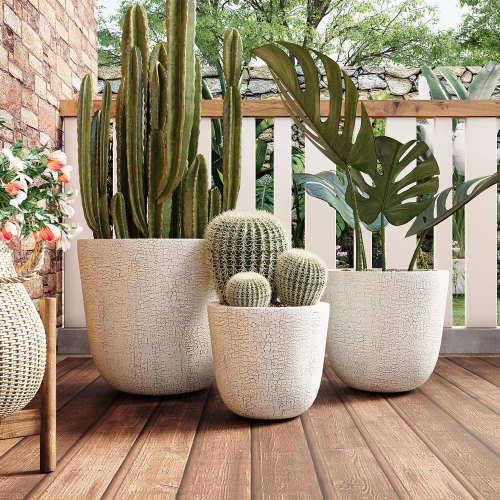 Beige MGO Round Planters, 16.93, 13.78 & 11.02 Inch, Set of 3