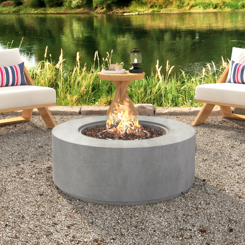 38.2-Inch Gray Magnesium Oxide Round Propane Fire Pit Table