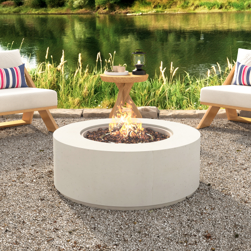 38.2-Inch Beige Magnesium Oxide Round Propane Fire Pit Table