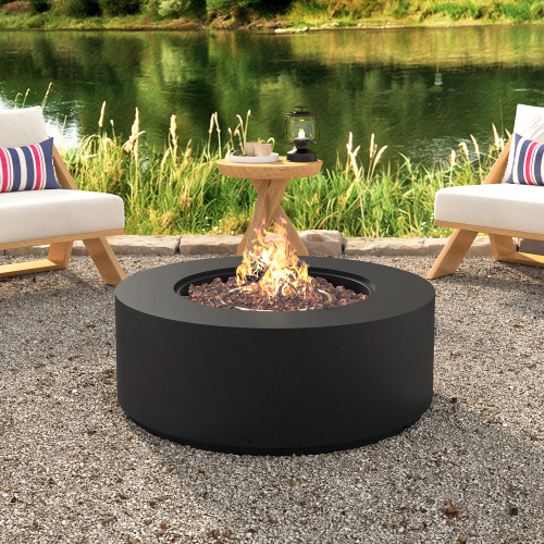 38.2-Inch Black Magnesium Oxide Propane Fire Pit Table with Cover