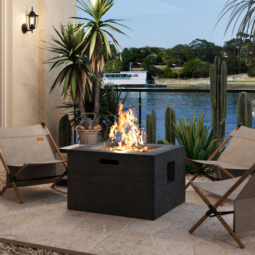24.02-Inch Black Magnesium Oxide Outdoor Propane Fire Pit Table