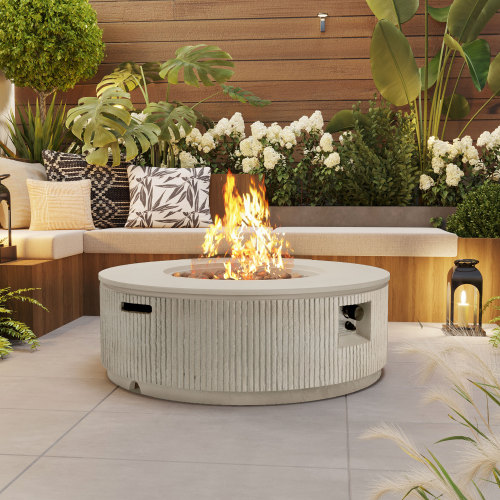 38.19-Inch Beige Magnesium Oxide Propane Fire Pit Table