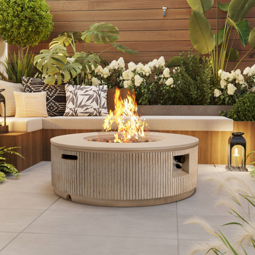 38.19-Inch Round Brown Magnesium Oxide Propane Fire Pit Table