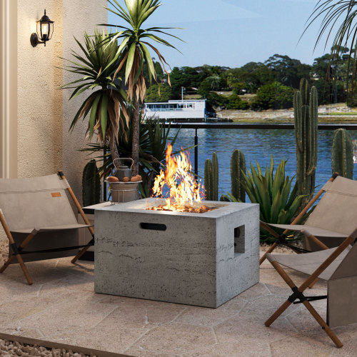 24.02-Inch Gray Magnesium Oxide Square Propane Fire Pit Table