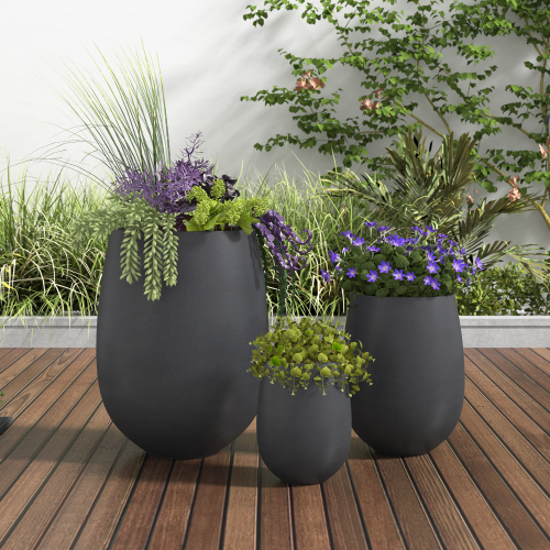 Black Magnesium Oxide Round Planter Set, 15.6, 10.74 & 7.3 In.