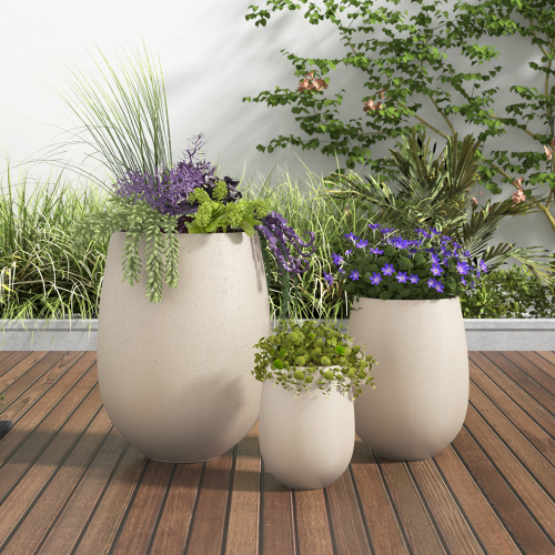 Light Beige MGO Round Planters, Set of 3, 15.6/10.74/7.3 Inch