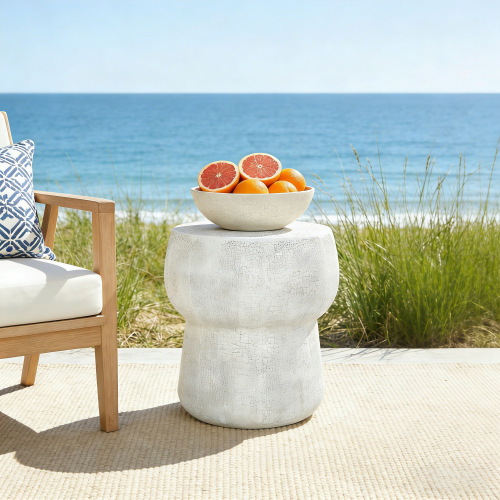 Grey Magnesium Oxide Double-Barrel Outdoor Patio Accent Table