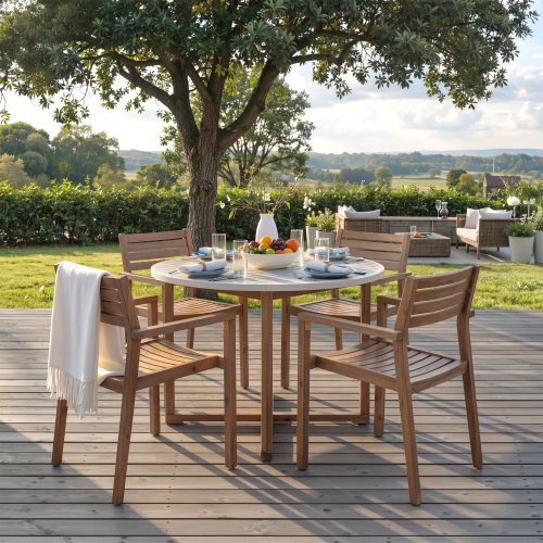 5-Piece Acacia Wood Patio Dining Set, 47.2-Inch, Natural & Light Brown