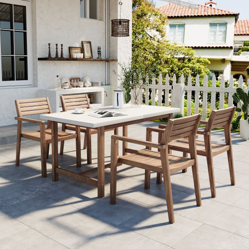 5-Piece 59.06-Inch Acacia Wood Patio Dining Set, Light Gray