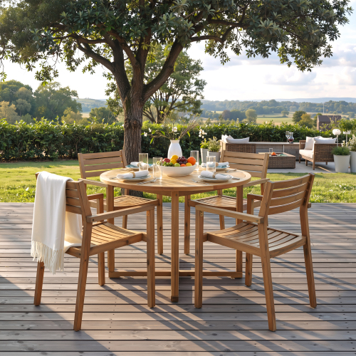 Natural Acacia Wood 5-Piece Patio Dining Set, 47.2-Inch Table