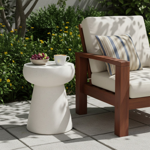 Beige Mushroom Pedestal Side Table in Magnesium Oxide, Indoor/Outdoor
