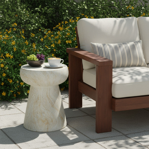Beige and Yellow Mushroom-Shaped Magnesium Oxide Outdoor Side Table