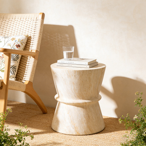 Beige & Yellow Hourglass Magnesium Oxide Outdoor Side Table