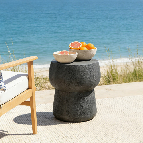 Modern Black Magnesium Oxide Double-Barrel Outdoor Accent Table