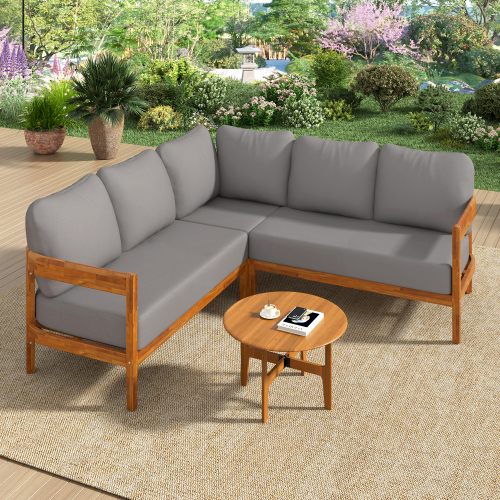 Grey 79.13-Inch Acacia Solid Wood Outdoor Patio Conversation Set