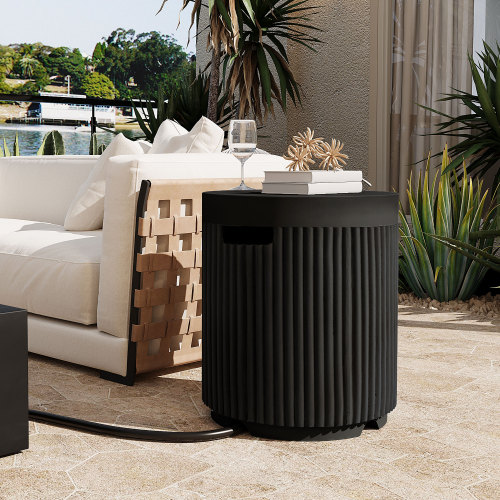 Black Fluted MGO Propane Tank Cover Table, 16.93-Inch Round