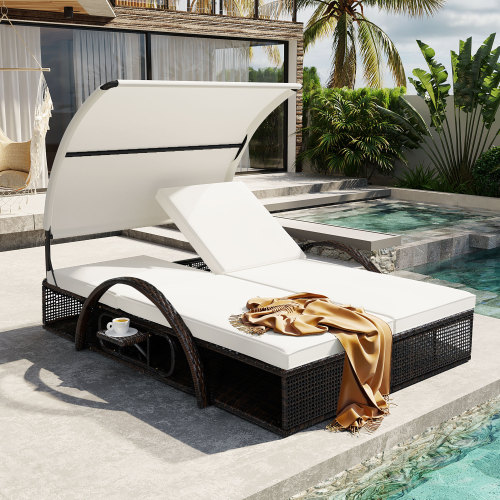 Beige HDPE & Steel Adjustable Double Sun Lounger, 72.83-Inch
