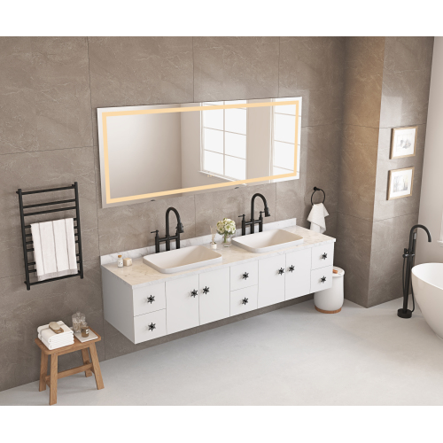 84 x 30-Inch White Aluminium LED Bathroom Mirror with Dual Lighting