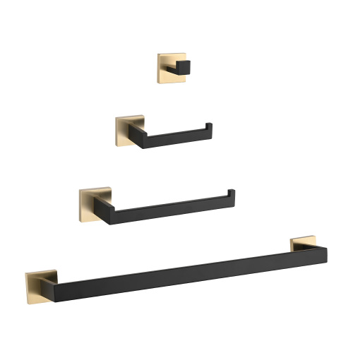 4-Piece Gold and Matte Black Stainless Steel Bathroom Hardware Set