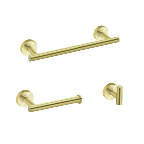 3-Piece Brushed Gold Stainless Steel Bathroom Hardware Accessory Set