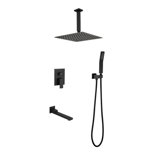 16-Inch Square Brass Rain Shower Mixer System in Matte Black
