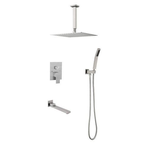 16-Inch Brass Shower System with Hand Shower in Brushed Nickel