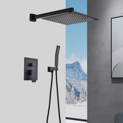 12-Inch Matte Black Brass Wall-Mounted Rain Shower Head System