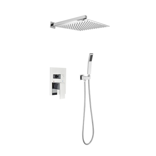 White Brass Wall-Mounted Rainfall Shower System, 12 x 25 x 50 In.