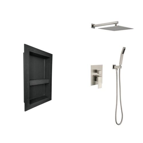 39-Inch Brushed Nickel Brass Shower System with Hand Shower and Niche
