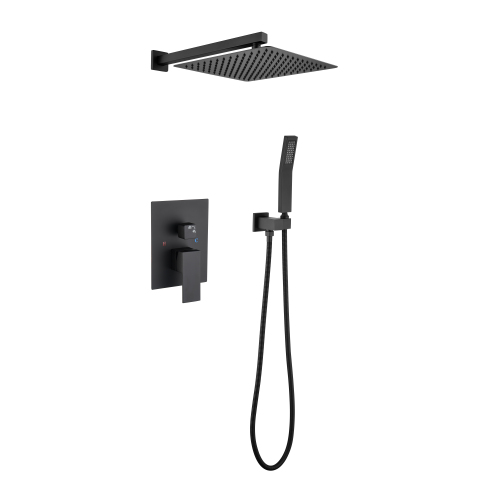 12-Inch Matte Black Brass Wall-Mounted Rainfall Shower System
