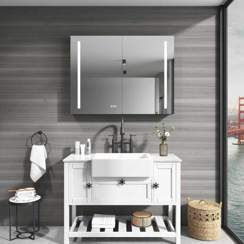 40 x 30 in. Metallic Grey Aluminium LED Surface-Mount Medicine Cabinet